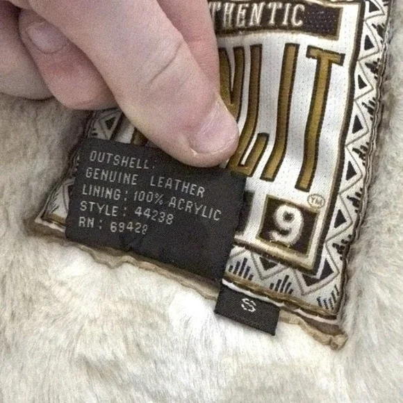 Vintage Tan Suede Shearling Coat Long Faux Fur Trim Toggle Jacket Tan Cream - Picture 9 of 10